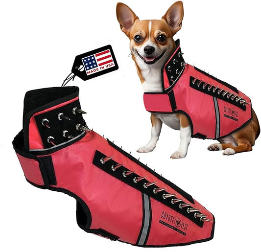 CoyoteVest SpikeVest Dog Harness Vest for Small Dogs, Reflective Dog Vest with Spikes to Shield Your pet from Coyotes, Raptor and Animal Attacks, Anti Hawk Vest, Made in USA (M-Red)
