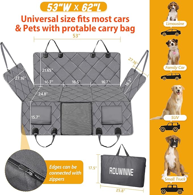 Back Seat Extender for Dogs-Large Space, Dog Car Seat Cover Hard Bottom Holds 400lbs, Sturdy Backseat Extender for Dogs, Waterproof Dog Hammock for Car Protector for Car, SUV, Truck