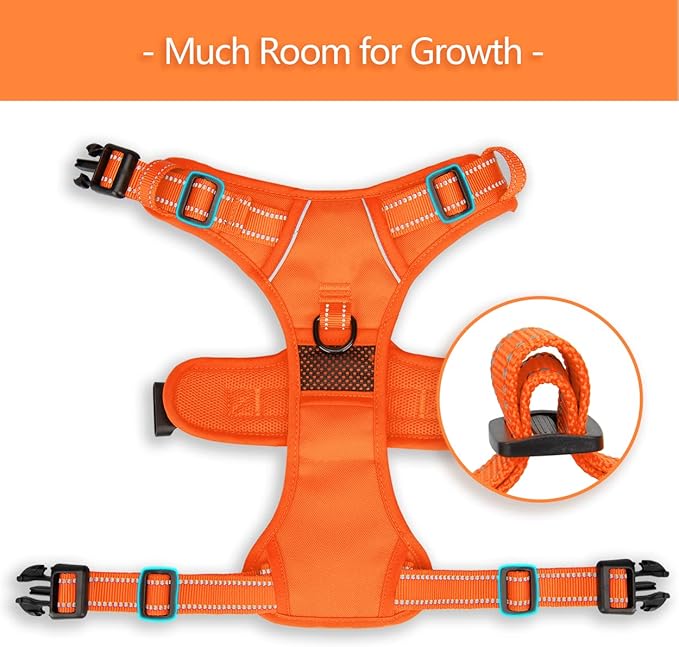 PoyPet No Pull Dog Harness, No Choke Reflective Dog Vest, Adjustable Pet Harnesses with Easy Control Padded Handle for Small Medium Large Dogs(Orange Matching Trim,M)