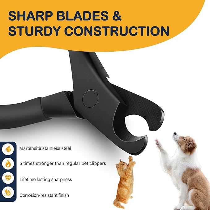 BEZOX Professional Pet Nail Clippers, Premium Sharp & Safe Pets' Paw Trimmer for Large Dogs and Small Animals, Soft Grip Cat Claw Cutter with Built-in Spring - Black Handle