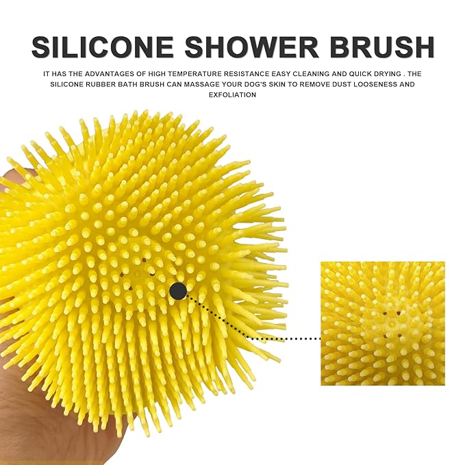 BLMHTWO Pet Bath Brush Dog Scrubber for Bath Pet Shampoo Brush Dog Bathing Brush Pet Bubble Brush with Silicone Loop Handle for Long Short Haired Dogs and Cats Yellow