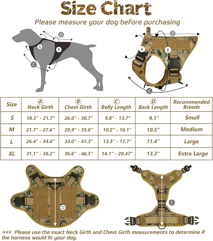 rabbitgoo Tactical Dog Harness for Large Dogs, Heavy Duty Dog Harness with Handle, No-Pull Service Dog Large Breed, Adjustable Military Dog Vest Harness for Training Hunting Walking, Brown Camo, M