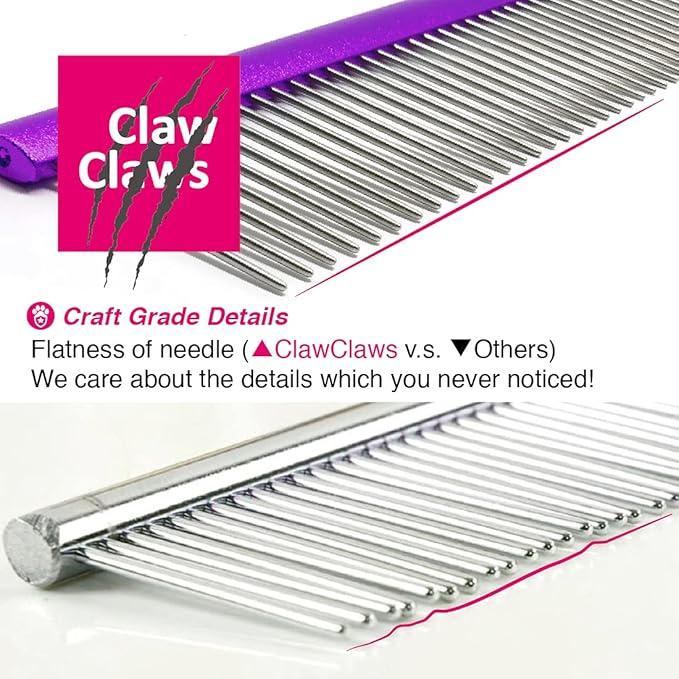 Greyhound Grooming Purple Comb for Dogs and Cats, Removing and Shedding Matted, Tangled Hair, Metal Oval Handle with Stainless Steel Pins