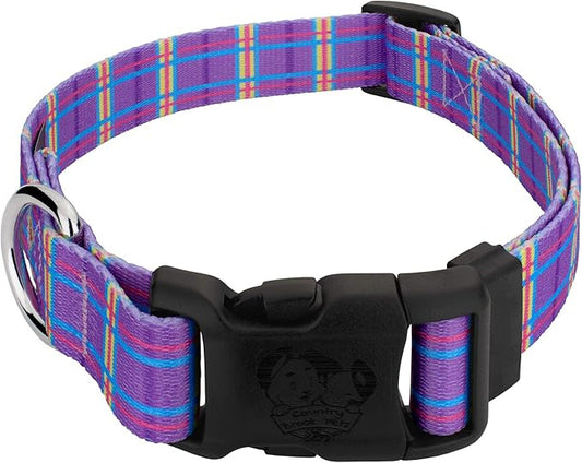 Country Brook Petz - Deluxe Grape Plaid Dog Collar - Made in The U.S.A. - Plaid and Argyle Collection Featuring Charming Designs (1/2 Inch, Extra Small)