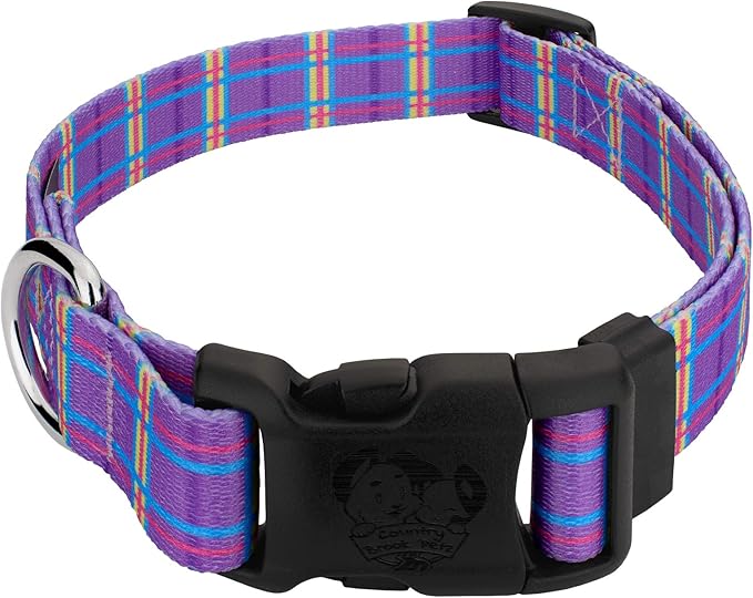 Country Brook Petz - Deluxe Grape Plaid Dog Collar - Made in The U.S.A. - Plaid and Argyle Collection Featuring Charming Designs (5/8 Inch, Small)