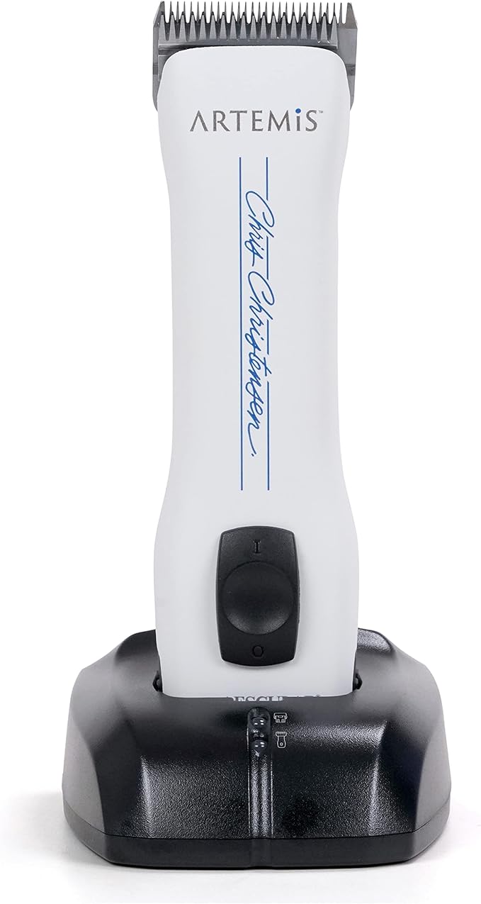 Chris Christensen Artemis Dog Clipper, Cordless Grooming, #10 Blade, Runs Quiet 63 db, Lightweight 0.84 lbs, 4-Hours Run Time Lithuim Ion Battery, Made in Germany, White