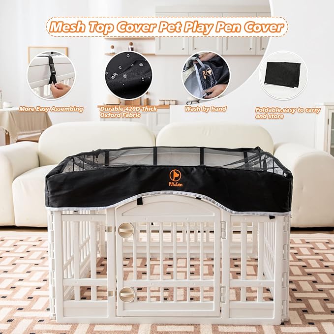 PJYuCien Dog Playpen Mesh Top Cover, Fits 36 Inch 4 Panels Regular Square Plastic Exercise Pet Pen, Telescopic Buckles Connections, Black (Note: Cover Only, Fence Not Included)