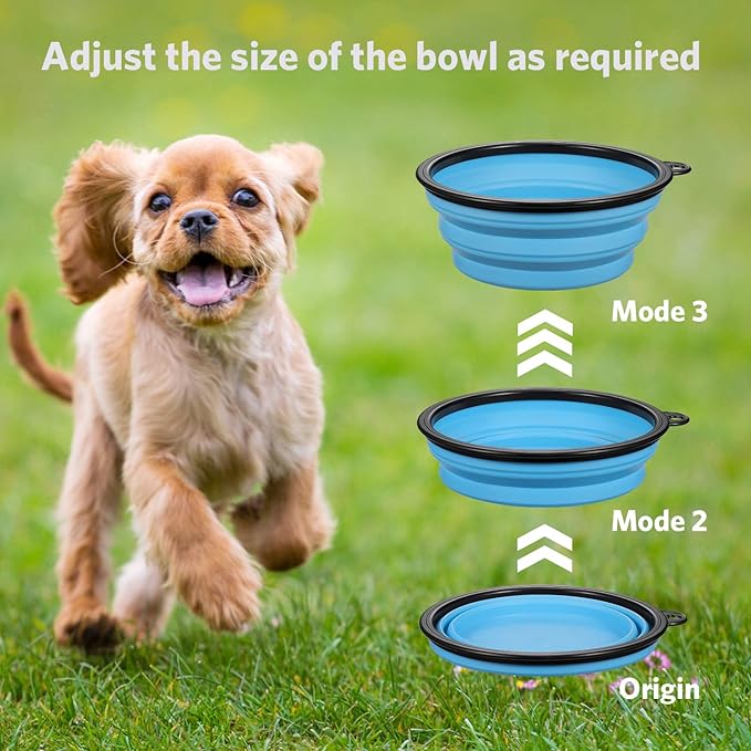 ME.FAN Collapsible Dog Bowl for Travel (12oz), 6 Pack Portable Pet Bowl with Carabiners, Foldable, Expandable
