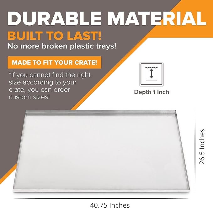 Pinnacle Systems (Stainless Steel, 40.75" L X 26.5" W X 1") Metal Replacement Dog Crate Pan Chew Proof Crack Proof Pet Kennel Tray Central Dog Crate Pan Pet Supplies