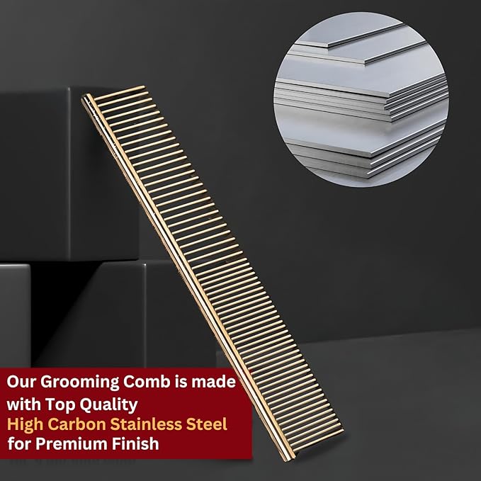 Pet Steel Comb Shears Professional Pet Grooming Comb Premium Stainless Steel Dematting Tool with Rounded Teeth for Dogs & Cats Best for Removing Knots,Tangles,Perfect for Long & Short Haired Pets