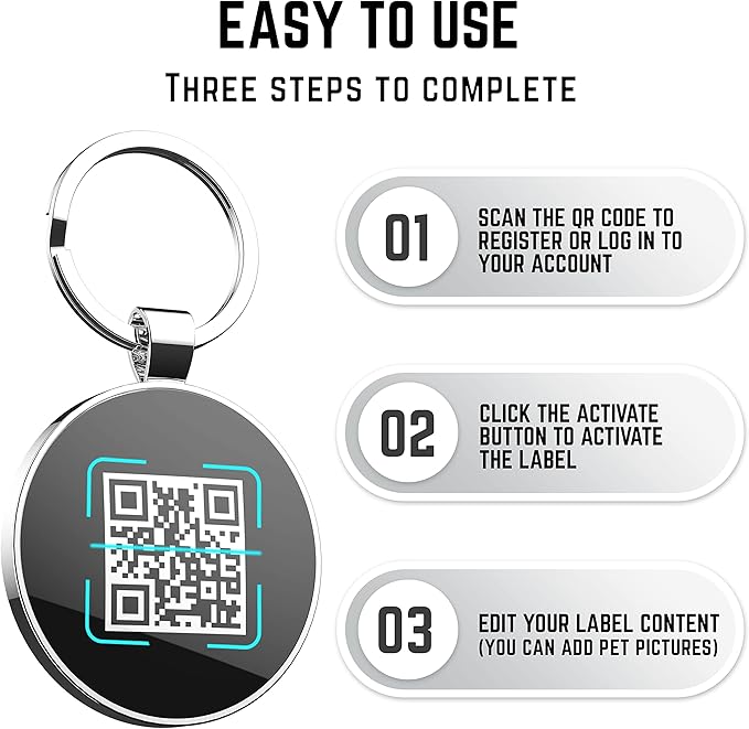 QR Code Dog Tag,Dog Tags Personalized for Pets, Custom Dog Name ID Tags Personalized Dog and Cat Tags -Free Online&Scan QR Receive Instant Location Alert Email