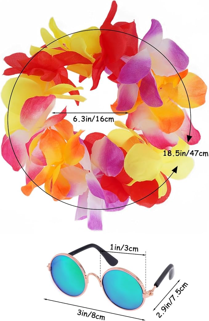 3 Pieces Pet Hawaiian Costume Summer Shirts Sunglasses and Wreath for Small to Medium Dog Cat (X-Large)