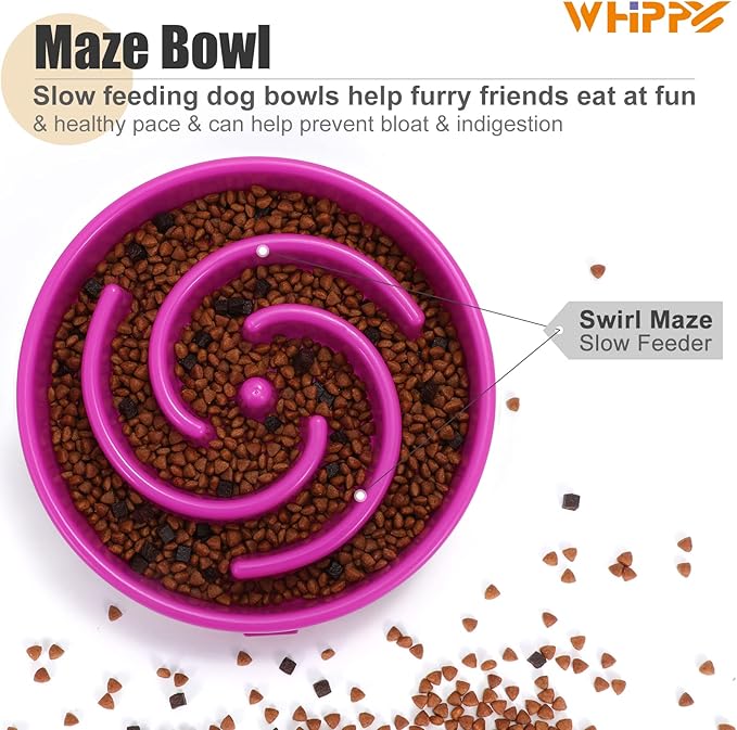 WHIPPY Slow Feeder Bowl for Small Medium Dog Fun Maze Feeder Dog Food Water Bowl Anti-Slip Puzzle Bowl No Chocking Healthy Interactive Bloat Stop Dog Bowl Dish,Medium,Purple