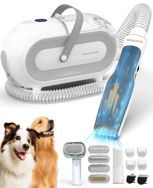 8 in 1 Pet Grooming Kit: Powerful Suction Vacuum for Dogs, 2L Large Capacity Shedding Hair Groomer with Brush, Grey