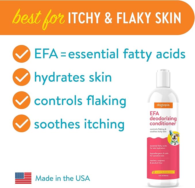 Essential Fatty Acid (EFA) Deodorizing Conditioner for Dogs and Pets (12oz) – Cherry Blossom Scent | Soothing Conditioner Rich With Moisturizing Emollients | Tearless, Soapless & Alcohol-Free