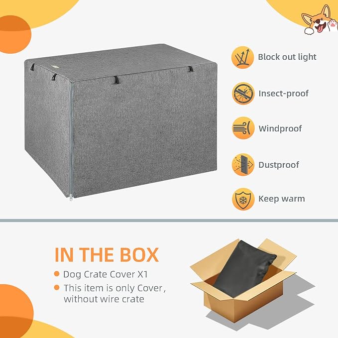 Dog Crate Cover - Kennel Covers Fit for 24 Inch Dogs Crate, Double Door Polyester for Wire Puppy Cage Indoor Outdoor Protection, Grey