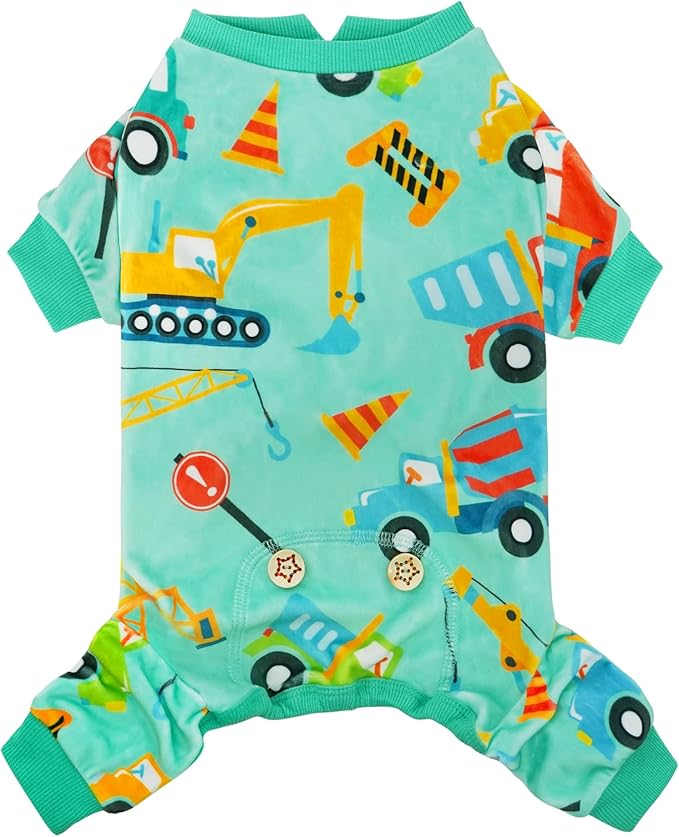 KYEESE Dog Pajamas Soft Dogs Clothes Pet Coat Velvet Dog Pajamas Small Sized Dogs Comfy Doggie Jammies Onesie Stretchy Doggie Pjs Pet Costume with Construction Vehicles Pattern, Small