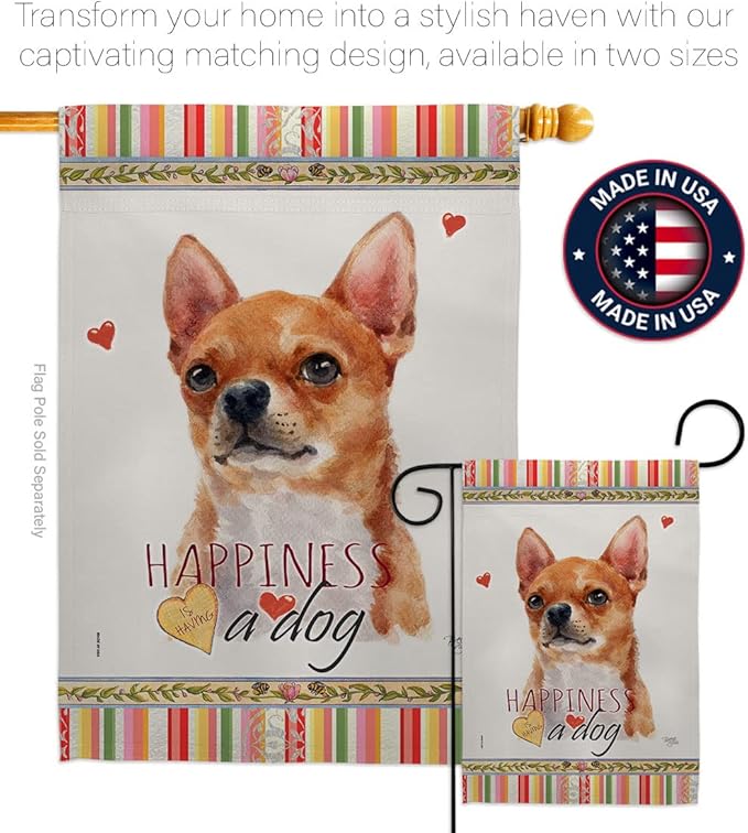 Breeze Decor Shorthair Chihuahua Happiness Garden House Flag-Kit Dog Puppy Spoiled Paw Canine Fur Pet Nature Farm Animal Creature Decoration Banner Small Yard Gift Double-Sided, Made in USA