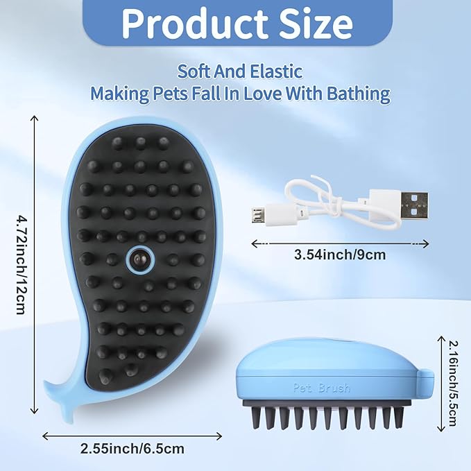 Cat Steam Brush, 3 in 1 Cat Steamy Brush, Silicone Massage Grooming Brush, Pet Hair Self Cleaning Brush Comb for Cats Dogs(Blue Whale)