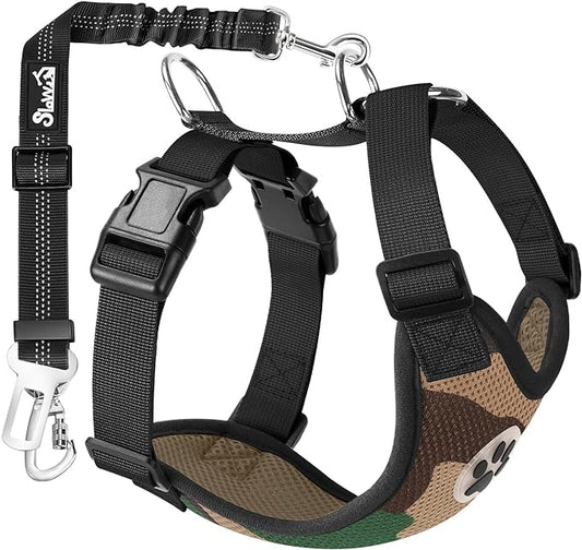 Lukovee Dog Seat Belt for Car, Adjustable Dog Car Harness for Large Medium Small Dogs, Soft Padded & Breathable Mesh Dog Seatbelt with Car Strap and Carabiner(Camouflage Double Clip,Large)
