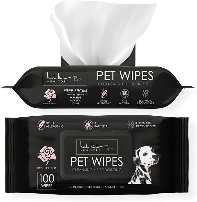 Nicole Miller Rose Scented Alcohol-Free Pet Wipes, Clean Ears, Paws, Body, & Butt - 100pk
