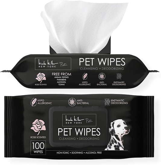 Nicole Miller Rose Scented Alcohol-Free Pet Wipes, Clean Ears, Paws, Body, & Butt - 100pk