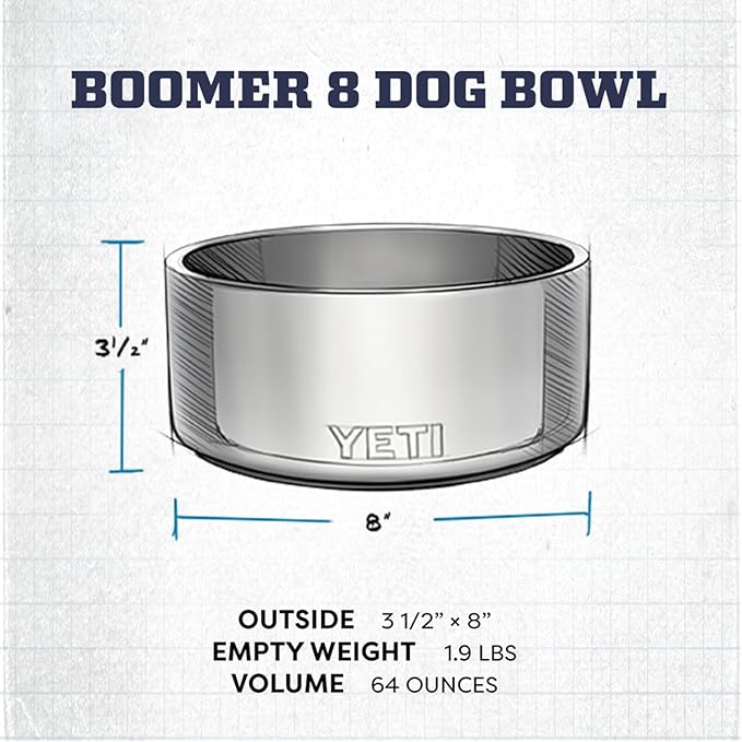 YETI Boomer 8, Stainless Steel, Non-Slip Dog Bowl, Holds 64 Ounces