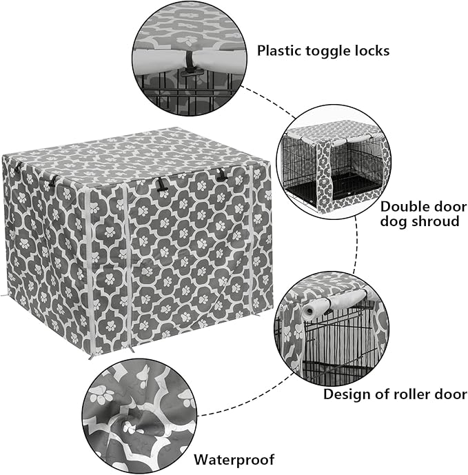 Pethiy Dog Crate Cover Durable Polyester Pet Kennel Cover Universal Fit for Wire Dog Crate - Fits Most 48 inch Dog Crates - Cover only-Gray Soles-48