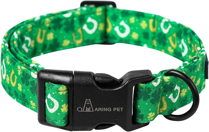 ARING PET St Patrick's Day Dog Collar-Cotton Clovers Dog Collar, Adjustable Shamrock Pet Collar Trefoil Puppy Collars with Quick Release Buckle