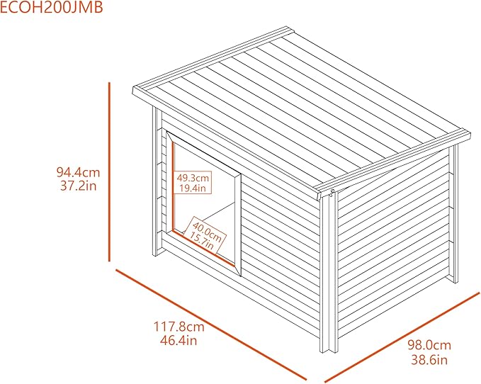 New Age Pet ECOFLEX Rustic Lodge Jumbo Dog House - Grey, Wood Plastic Composite, Easy Assembly, Elevated Floor, Fits Dogs Up to 175lbs, Door Flap Optional, 10-Year Warranty