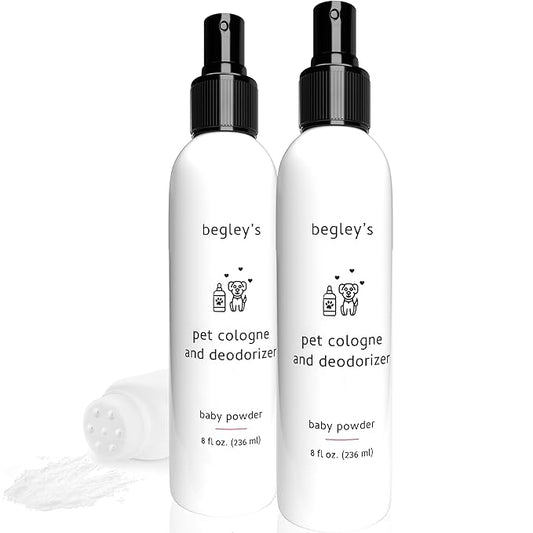 Begley's Pet Cologne and Deodorizer - Premium Essential Oil Dog Perfume Spray Long Lasting and Pet Odor Eliminator - Cat Perfume and Dog Cologne Spray - Baby Powder - 8 oz