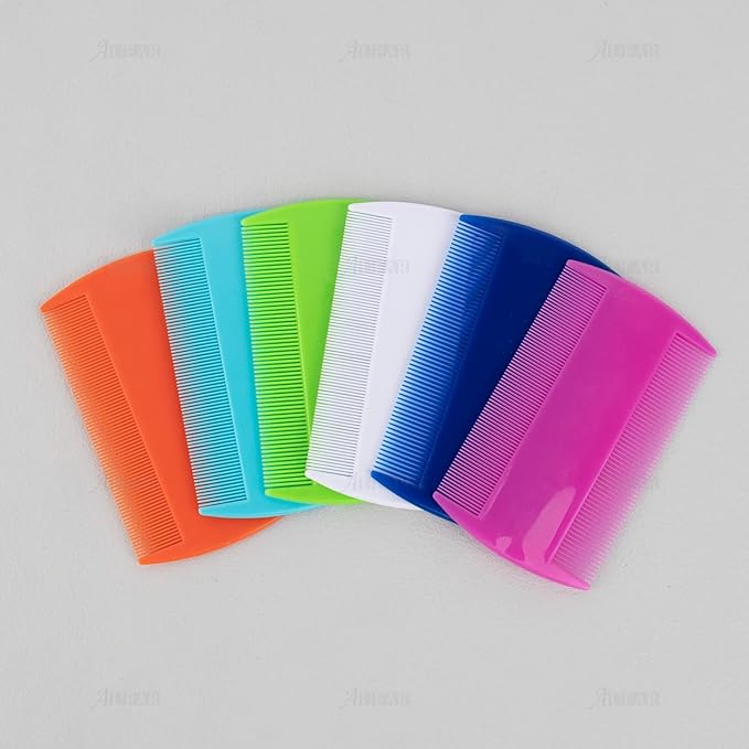 AUEAR, 12 Pack Pet Flea Lice Combs Double Sided Fine Tooth Dogs Cats Grooming Remove Float Hair Tear Marks Tick Removal Tool (6 Colors)