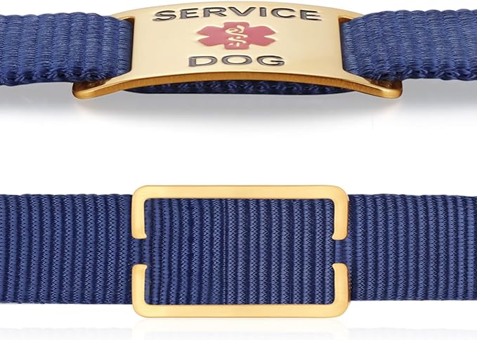 No Noise Stainless Steel K9 Service Dog Pet ID Jewelry Tags, Slide on Dog Collar or Harness Quickly and Securely – PVD Gold/Extra Large