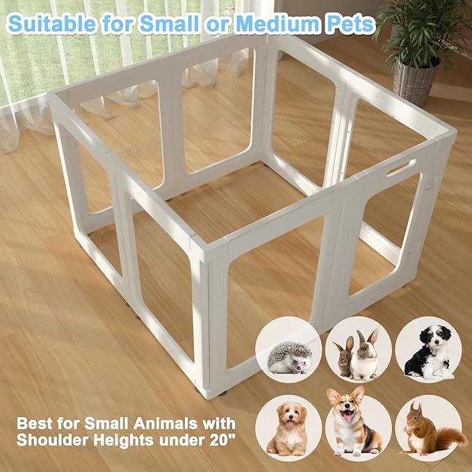 Clear Acrylic Dog Playpen Transparent Pet Playpen Indoor-Easy Assemble and Disassemble Dog Fence-Clear Pet Pen Dog Playpen for Puppy Bunny Cat Pig(23.6" H, 10 Panels+2 Doors) White