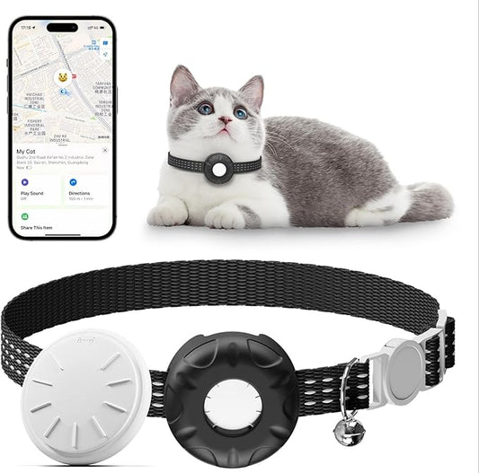 Cat Tracker, Cat Tracker Collar with Safety Elastic Buckle, Works with Any Collar,Compatible with Apple Find My App (Only iOS), No Monthly Fee, Waterproof, Black