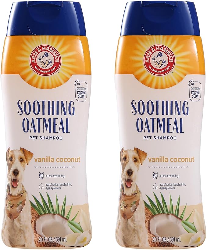 Arm & Hammer for Pets Soothing Oatmeal Pet Shampoo Moisturizing Dog Shampoo with Gentle Cleansing Formula Vanilla Coconut, 20 Ounces Shampoo for Pets (Pack of 2)