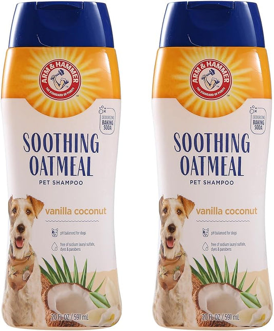 Arm & Hammer for Pets Soothing Oatmeal Pet Shampoo Moisturizing Dog Shampoo with Gentle Cleansing Formula Vanilla Coconut, 20 Ounces Shampoo for Pets (Pack of 2)