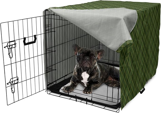 Lunarable Green Dog Crate Cover, Traditional Old Fashioned Argyle Pattern Retro Style Plaid, Easy to Use Pet Kennel Cover for Cats & Medium Dogs, 24 Inch, Forest Green Green