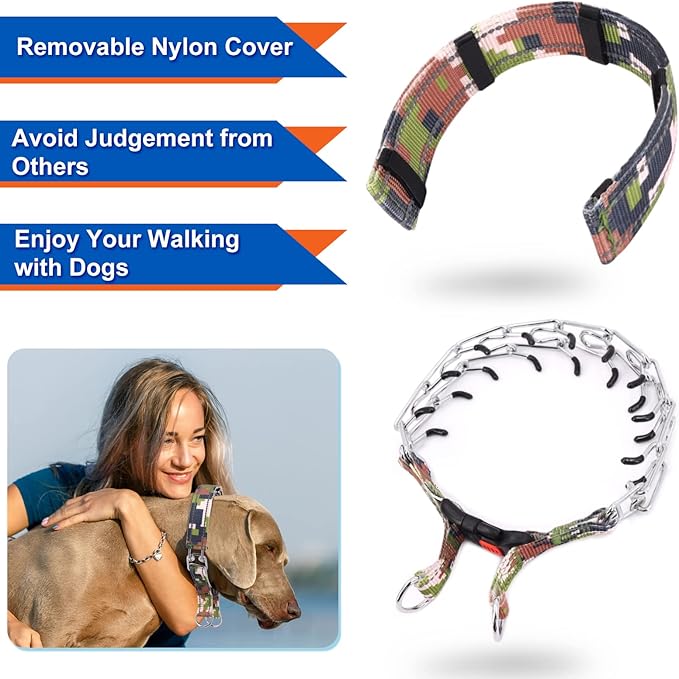 Supet Dog Prong Collar, Dog Choke Collar Adjustable Dog Pinch Collar with Quick Release Buckle/Nylon Cover for Small Medium Large Dogs