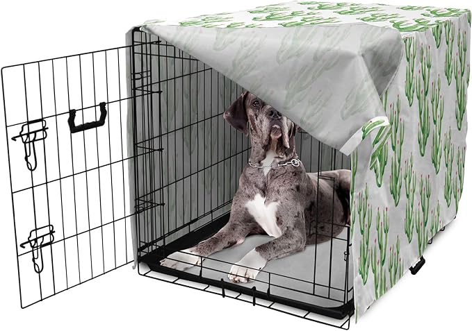 Ambesonne Watercolor Flowers Dog Crate Cover, Cactus Plants Exotic Climate Botanical Branches Mother Nature, Easy to Use Pet Kennel Cover for Medium Large Dogs, 48 Inch, Fern Green