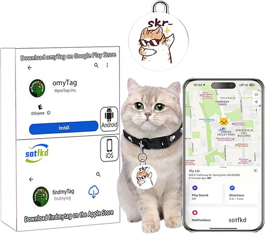 Cat Tracker-Airtag Cat Collar-GPS Tracker for Cats-Android Airtag-Pet Tracker| Android and iOS Universal | No Monthly Fee | No Charging Required | Waterproof