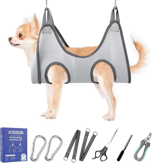 Pet Dog Grooming Hammock Harness for Medium Dogs Nail Trimming, Dog Sling for Cutting Nails, Dog Hanging Holder Hanger with Nail Clippers, Nail File, Scissors