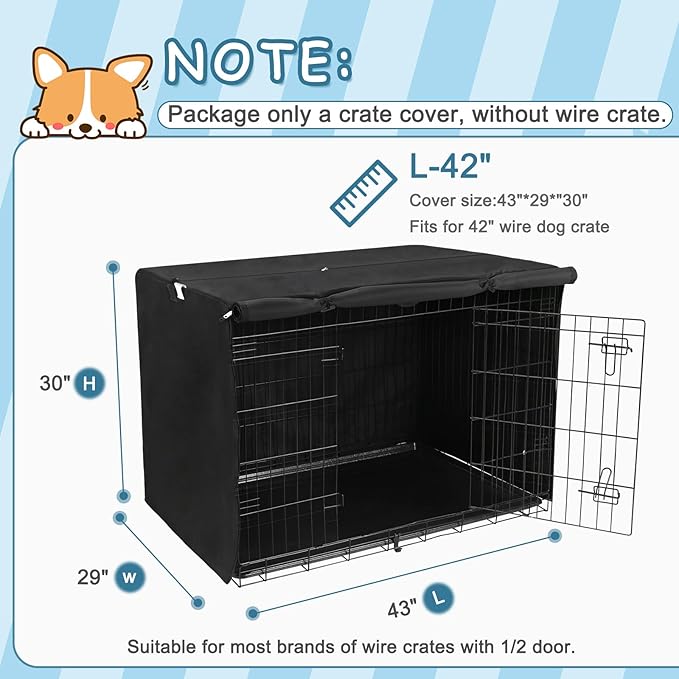 Deblue 42" Dog Crate Cover, Breathable Dog Kennel Cover for Large Wire Crate, Lightweight Polyester Pet Kennel Covers for Indoor Protection - (42 inches, Black)