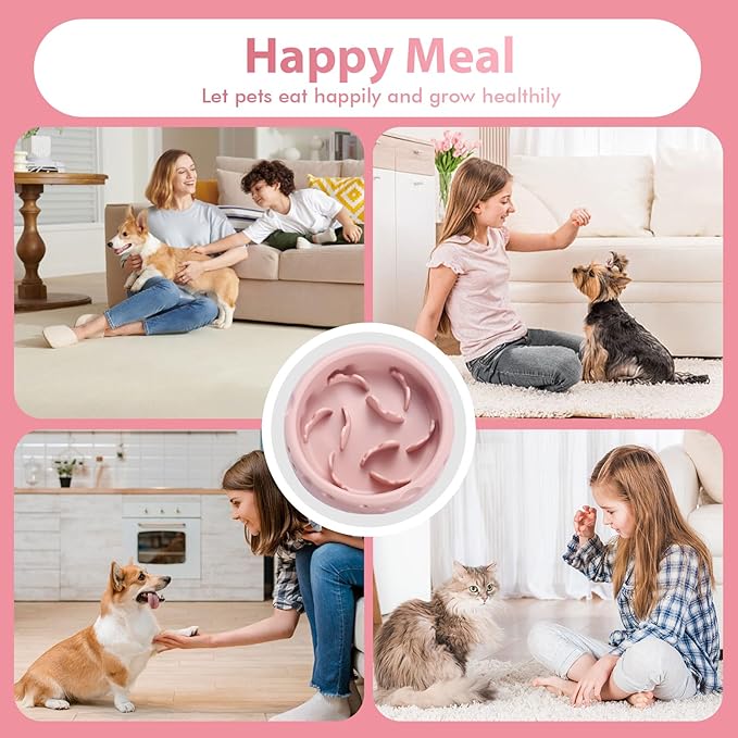 Silicone Slow Feeder Dog Bowls & Cat Bowls, 2 Cups Small Pet Food Bowl with Non-Slip Suction Base, Food-Grade Safe Puzzle Feeder for Small & Medium Dogs & Indoor Cats - Dishwasher & Microwave Safe