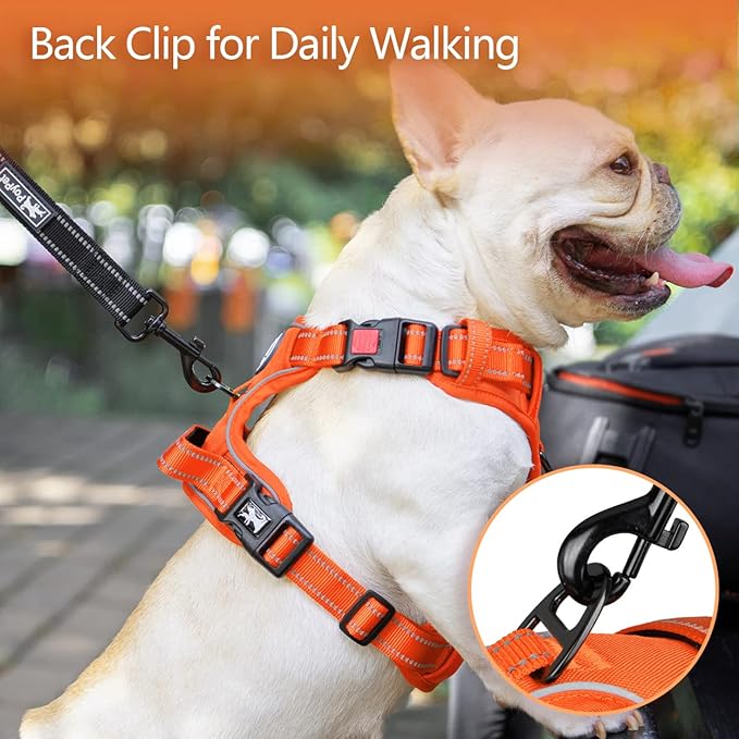 PoyPet No Pull Dog Harness, No Choke Reflective Dog Vest, Adjustable Pet Harnesses with Easy Control Padded Handle for Small Medium Large Dogs(Orange Matching Trim,M)