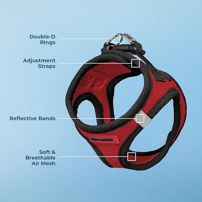 Voyager Step-In Air Dog Harness - All Weather Mesh, Reflective, No Pull Harness for Small, Medium Dogs, Cats - Secure with Hook & Loop Fastener, Buckle, Double D-Rings - Red/Black Trim, XXS