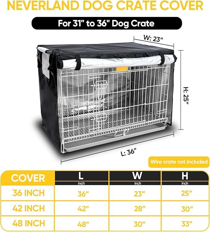NEVERLAND Dog Crate Cover 36 Inch - Kennel Crate Covers for Dog Cage Waterproof, Universal Durable Oxford Cloth Dog Cage Cover for Most Wire Pet Crates, 36 x 23 x 25 Inch (Cover Only)