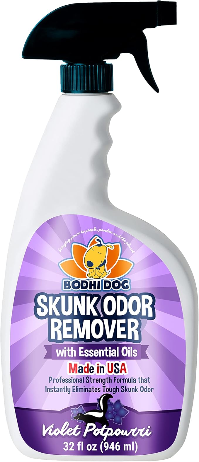 Bodhi Dog Pet Deskunk Spray Odor Eliminator- Skunk Smell Remover with Essential Oils for Dogs, Cats, Furniture, Carpet & Clothing - Safe, Non-Toxic Formula for Lasting Freshness (32 Fl Oz)