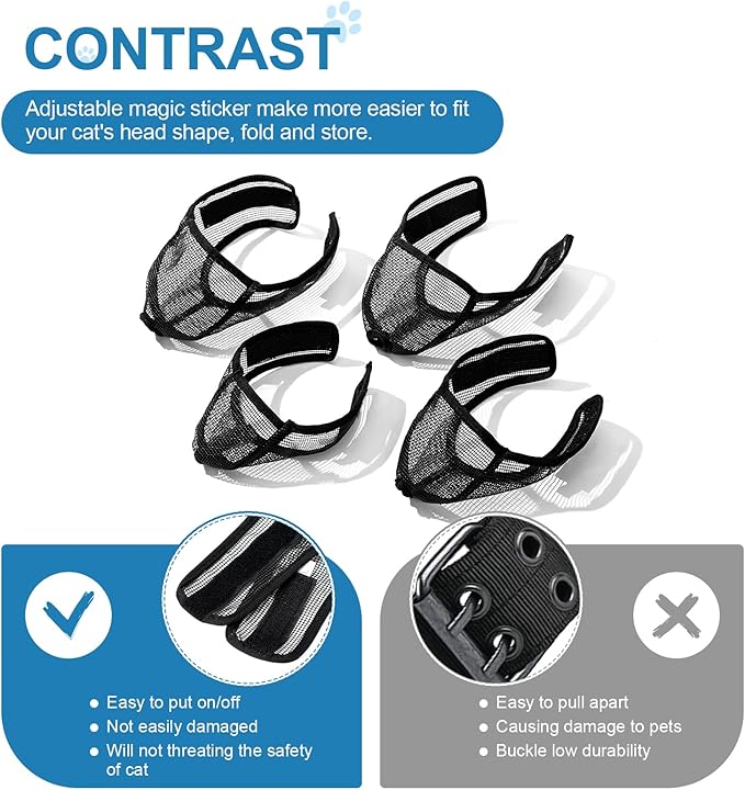 Cat Muzzle for Grooming Nail Trimming with Soft Mesh Covered, Prevent Biting Chewing(S,Black)