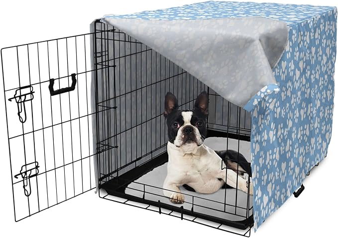 Ambesonne Paw Print Dog Crate Cover, Animal Themed Pattern with Pet Foot Marks on Blue Toned Background Print, Easy to Use Pet Kennel Cover for Small Dogs Puppies Kittens, 22 Inch, Sky Blue